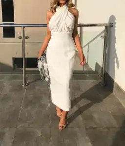 Misha Vedette Halter Midi Dress White Size 6 for rent on The Volte - image 3