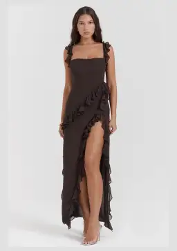 House Of CB Ariela Ruffle Maxi Dress Brown Size S / AU 8 for rent on The Volte - image 1