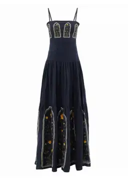 Agua By Agua Bendita Lima Margarita Embroidered Linen Maxi Dress Blue Size 8  for rent on The Volte - image 4