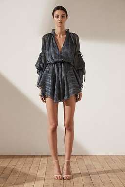 SHONA JOY 'Marea Puff Sleeve Drawstring Mini Dress' Grey Size 8