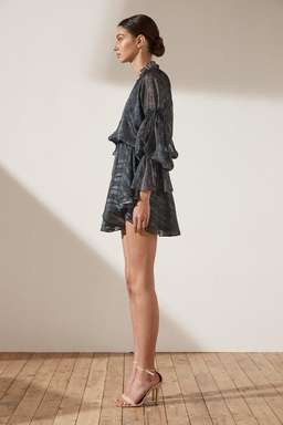 SHONA JOY 'Marea Puff Sleeve Drawstring Mini Dress' Grey Size 8