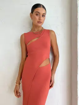 Sir The Label Nadja Cut Out Midi Dress in Coral Size 3/ AU 12  for rent on The Volte - image 2