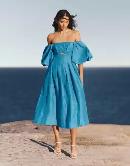 Aje Eugenie Off Shoulder Midi Dress Blue Size 12