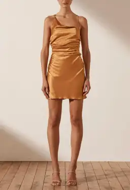 Shona Joy Alma Asymmetric Bias Cowl Midi Dress Tumeric Size 6  for rent on The Volte - image 1