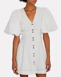 Aje Cherished Puff Sleeve Linen Mini Dress White Size 16