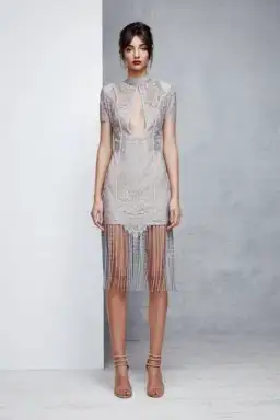 Lexi Lace Fringe Mini Dress Grey Size XS / AU 6 for rent on The Volte - image 1