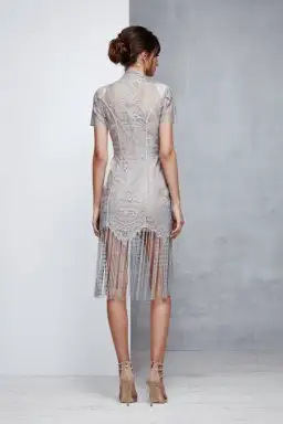 Lexi Lace Fringe Mini Dress Grey Size XS / AU 6 for rent on The Volte - image 2