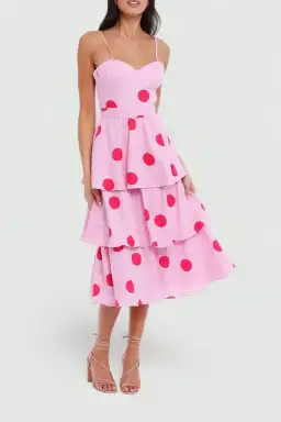 Rebecca Vallance Dalia Midi Dress Pink Polka Dot Print size 14 for rent on The Volte - image 1