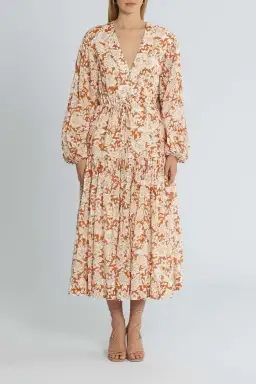 Shona Joy Flor Midi Dress Orange Floral Size 12 for rent on The Volte - image 1