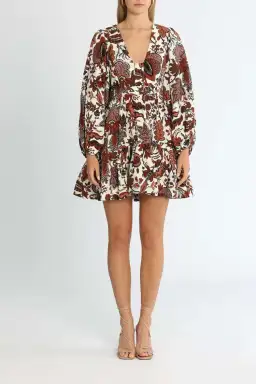 Shona Joy Catalina Plunged Balloon Sleeve Mini Dress Floral Print Size 10