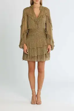 Shona Joy Eleonora Ruched Frill Mini Dress Olive Khaki Print Size 8 for rent on The Volte - image 1