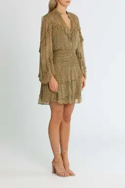 Shona Joy Eleonora Ruched Frill Mini Dress Olive Khaki Print Size 8 for rent on The Volte - image 2