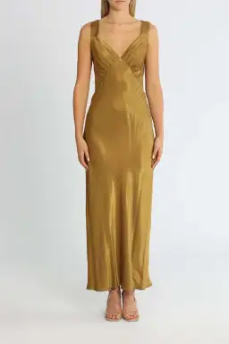 Shona Joy Giorgia Plunged Midi Dress Olive Oil Khaki Size 10