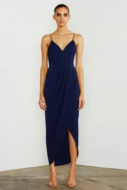 Shona Joy Core Cocktail Draped Maxi Dress Navy Size 16