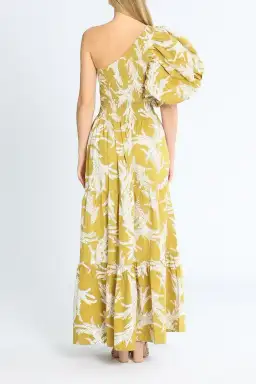 SWF Puff Sleeve Maxi Dress Khaki Print Size 12 for rent on The Volte - image 3