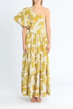 SWF Puff Sleeve Maxi Dress Khaki Print Size 12 for rent on The Volte - image 1