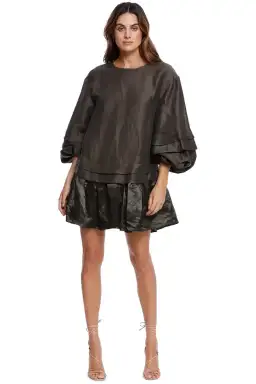 AJE Gracious Smock Dress in Khaki Matte Size 10