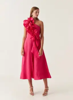 Aje Adelia Ruffle Midi Dress Bougainvillea Red Size 10 for rent on The Volte - image 2