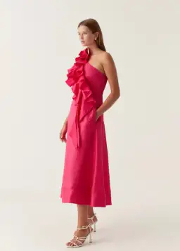 Aje Adelia Ruffle Midi Dress Bougainvillea Red Size 10 for rent on The Volte - image 1