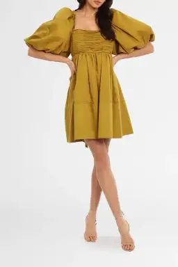 Aje Casabianca Puff Sleeve Mini Dress Olive Green Size 10 for rent on The Volte - image 2