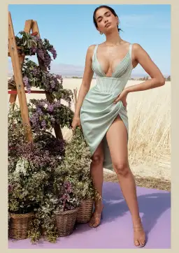 House of CB Faye Satin Corset Midi Dress Pistachio Size M / AU 10 for rent on The Volte - image 1