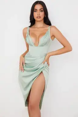 House of CB Faye Satin Corset Midi Dress Pistachio Size M / AU 10 for rent on The Volte - image 4