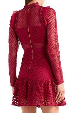 Self Portrait Ruffled Georgette-Trimmed Guipure Lace Mini Dress for rent on The Volte - image 2