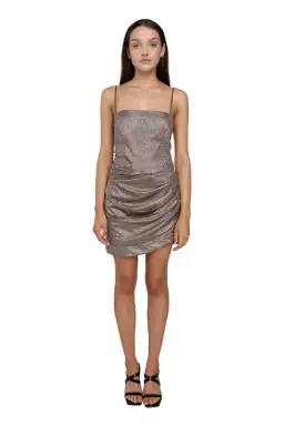 House of CB Socorro Sparkle Mini Drape Dress Silver Size XS/AU 6