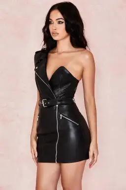 House of CB Roselle Vegan Leather One Shoulder Mini Dress Black Size 6 for rent on The Volte - image 2