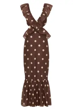 Sir the Label Vivi Frill Maxi Dress in Marlon Polka Dot Brown Size AU 8 for rent on The Volte - image 3