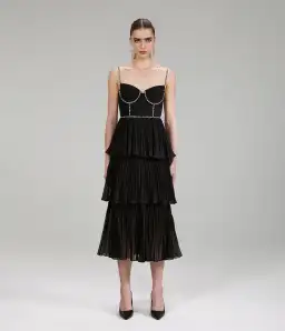 Self Portrait Embellished Pleated Midi Dress Black Size 8 for rent on The Volte - image 1
