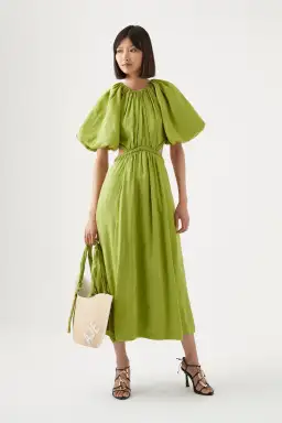 Aje Capucine Puff Sleeve Midi Dress in Verdant Green
Size 8
