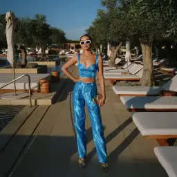 Aje Elation Pleated Bralette & Gracious Pant Set in Azure Blue
Size 8