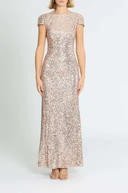 Badgley Mischka Sequin Cowl Back Gown Blush Size 6 for rent on The Volte - image 1