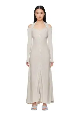 Jacquemus Lagoa Cold-Shoulder Knitted Halterneck Dress Grey Size 8 for rent on The Volte - image 1