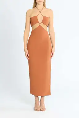 Bec and Bridge Cut Out Midi Dress Orange Size 16