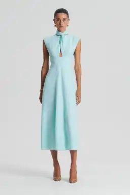 Scanlan Theodore Italian Linen Turban Twist Dress Midi Turquoise Size 10 for rent on The Volte - image 1