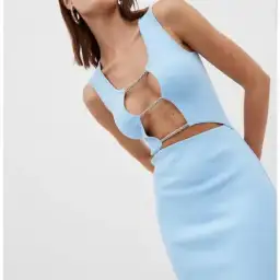 Christopher Esber Crystal Lattice Column Dress Ice Blue Size 6 for rent on The Volte - image 4