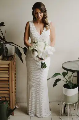 Rachel Gilbert Raquel Gown White Beaded Size 10