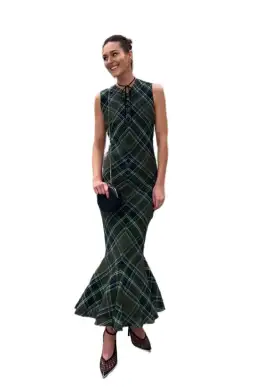Connor Ives Fluted Checked Cotton Blend Gauze Midi Dress Print Size 6
