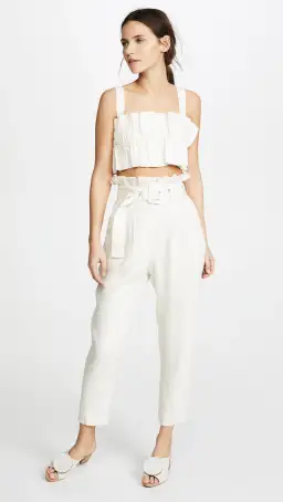 Steele Aster Crop Top and Linen Pants Set Cream Natural Size 6