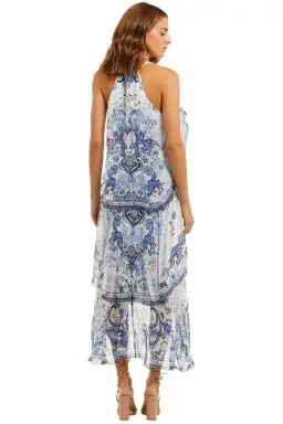 Camilla V-Neck Fitted Dress With Ruffles in Blue Size 10 for rent on The Volte - image 3