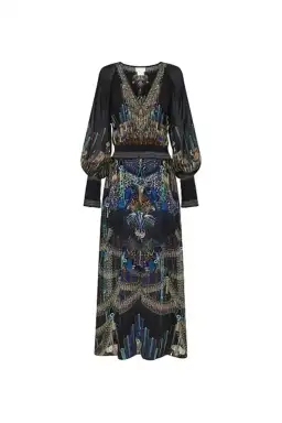 Camilla Black Dress With Shirred Waist in Dripping In Deco Size 8 for rent on The Volte - image 3