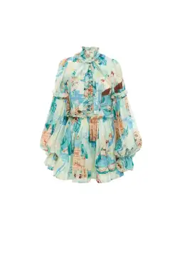 Leo Lin Riley Tie Neck Mini Dress Print Size 10 for rent on The Volte - image 1