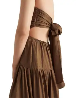 Seed Heritage Strapless Satin Maxi Cut Out Gown Brown Size 8 for rent on The Volte - image 2