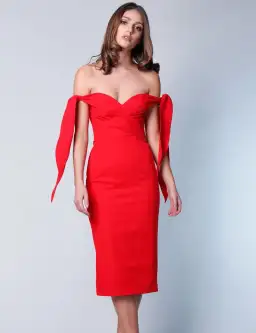 Elle Zeitoune Off The Shoulder Midi Dress  Red Size 10 for rent on The Volte - image 1