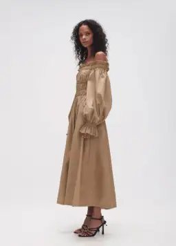 Aje Wattle Off Shoulder Midi Dress Taupe Grey Size 12 for rent on The Volte - image 3