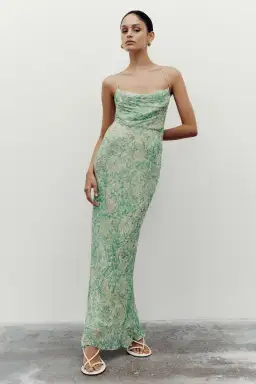 Shona Joy Belvedere Lace Back Bias Maxi Dress Green Size 10