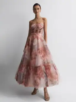 Leo Lin Rae Bustier Midi Dress in Azalea Print Size 14 for rent on The Volte - image 0