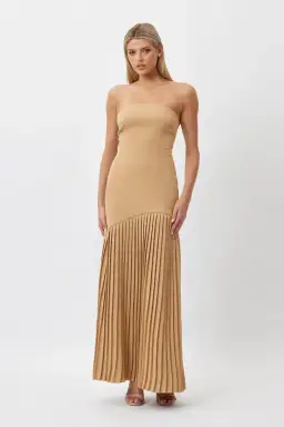 Bianca and Bridgett Mara Pleated Maxi Dress in Beige Gold Size 8 for rent on The Volte - image 1